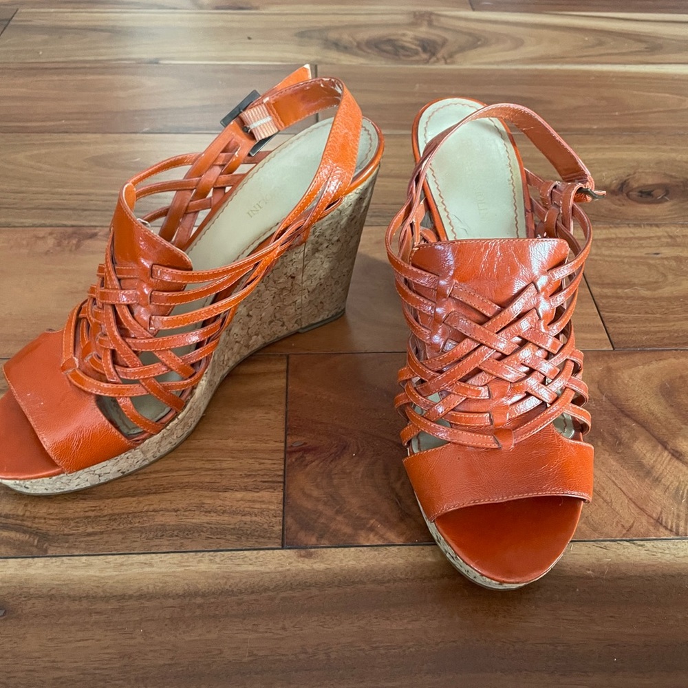 Enzo Angiolini Orange Cork Wedge Sandals - Size 10